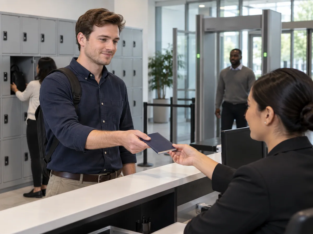 CIA exam candidate presenting identification during secure test-center check-in