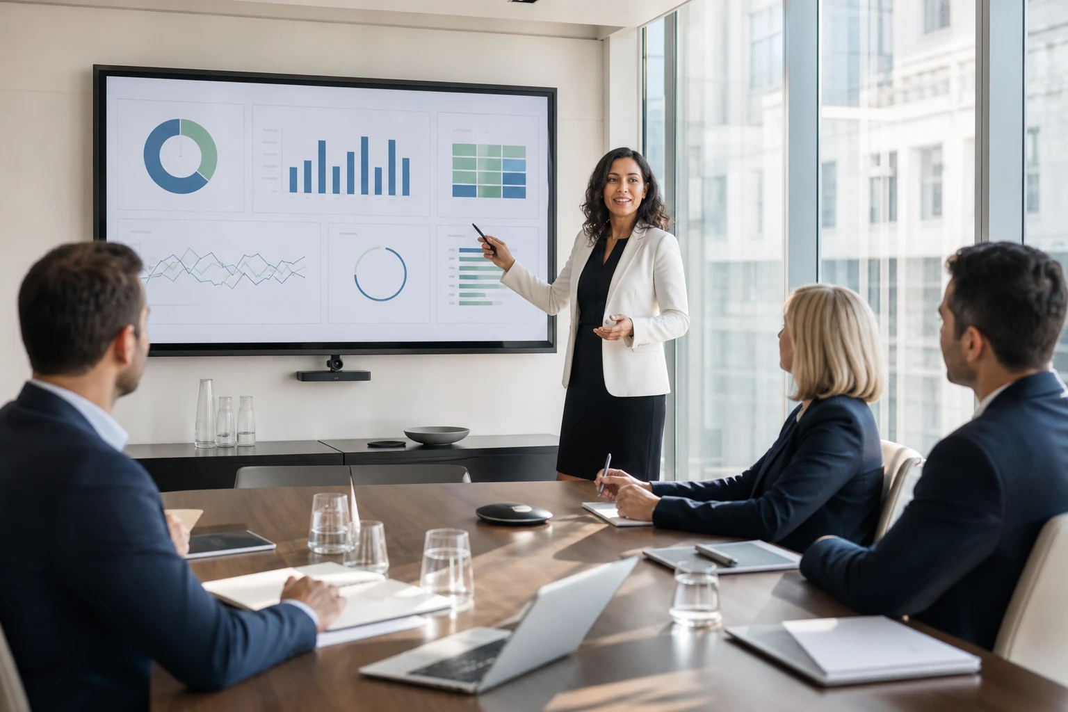 Compliance leader presenting regulatory reporting to management