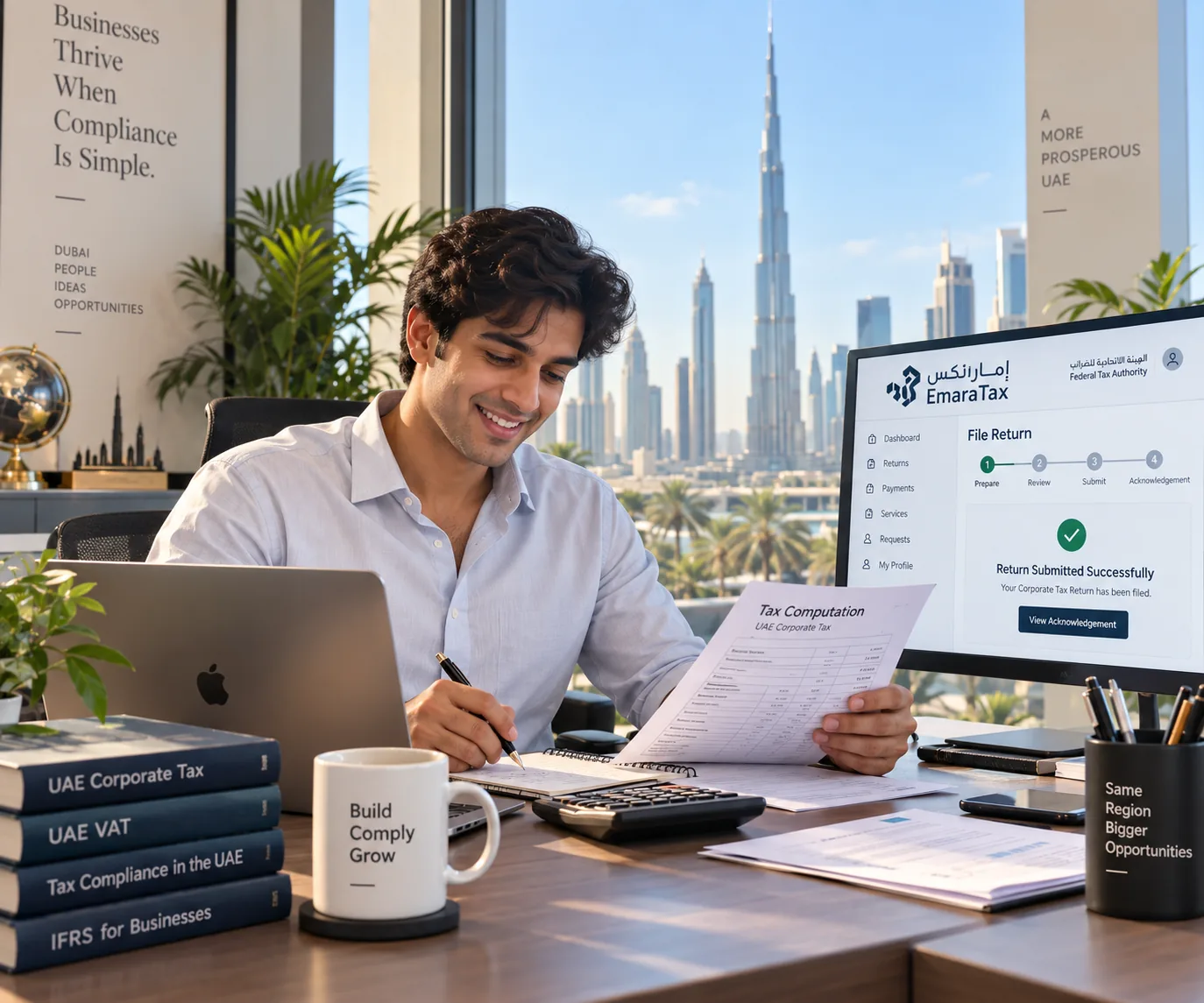 Learner practising UAE Corporate Tax computation and the EmaraTax return workflow