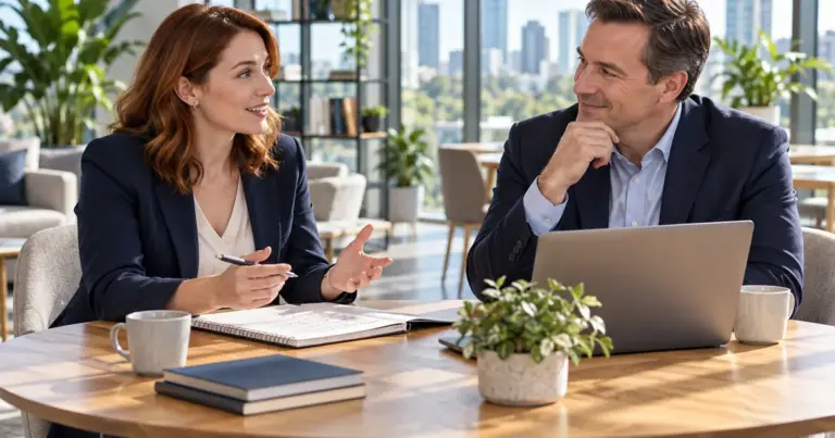 Accounting professionals discussing an internal-audit career plan